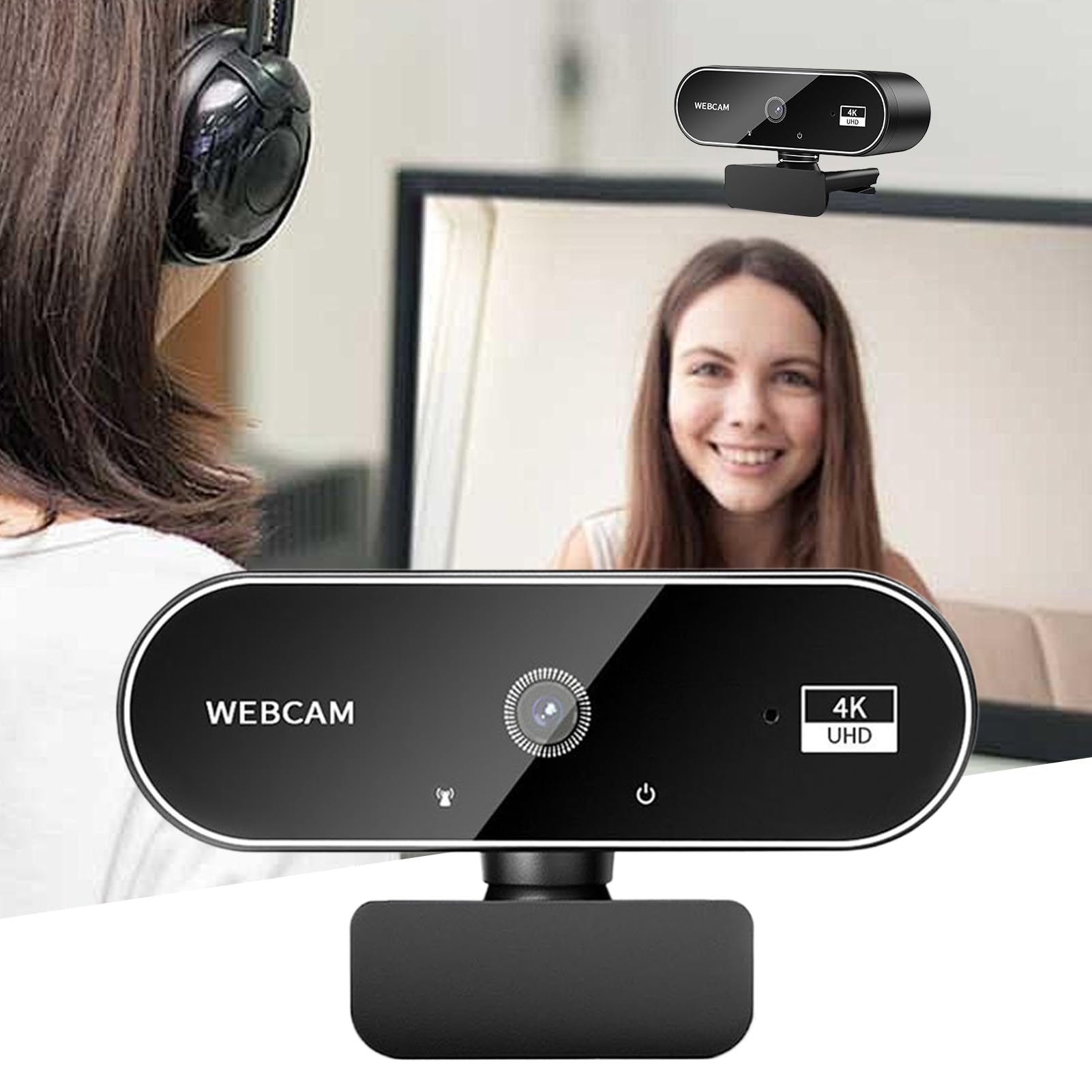 Webcam 4k per PC, webcam wireless 4k HD, telecamera monitor ad alta definizione, chiamate e riunioni aziendali, compatibile con laptop e desktop, streaming di giochi, videoconferenza, compatibile con