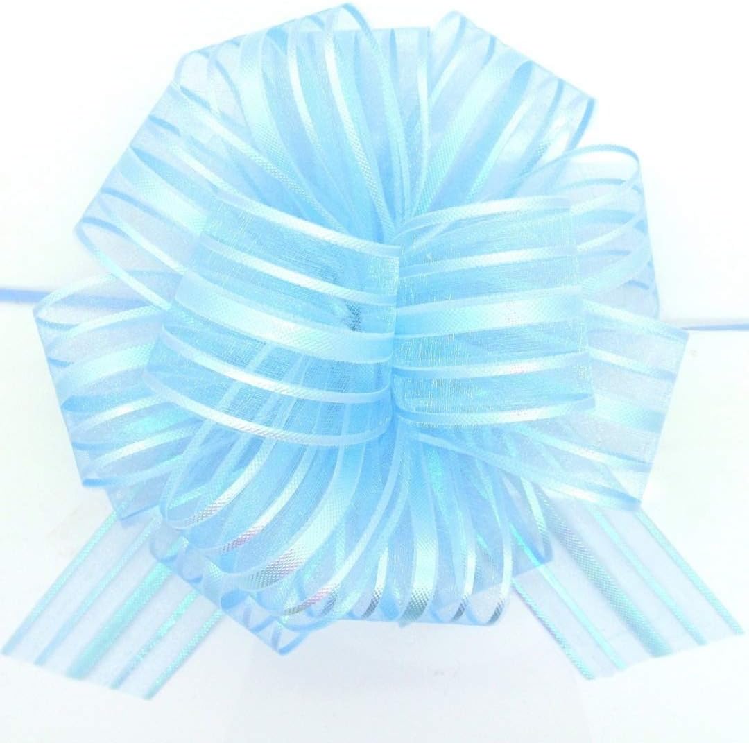 Organza Pull Bow LIGHT BLUE Large 6" Pom Pom Pull Bow