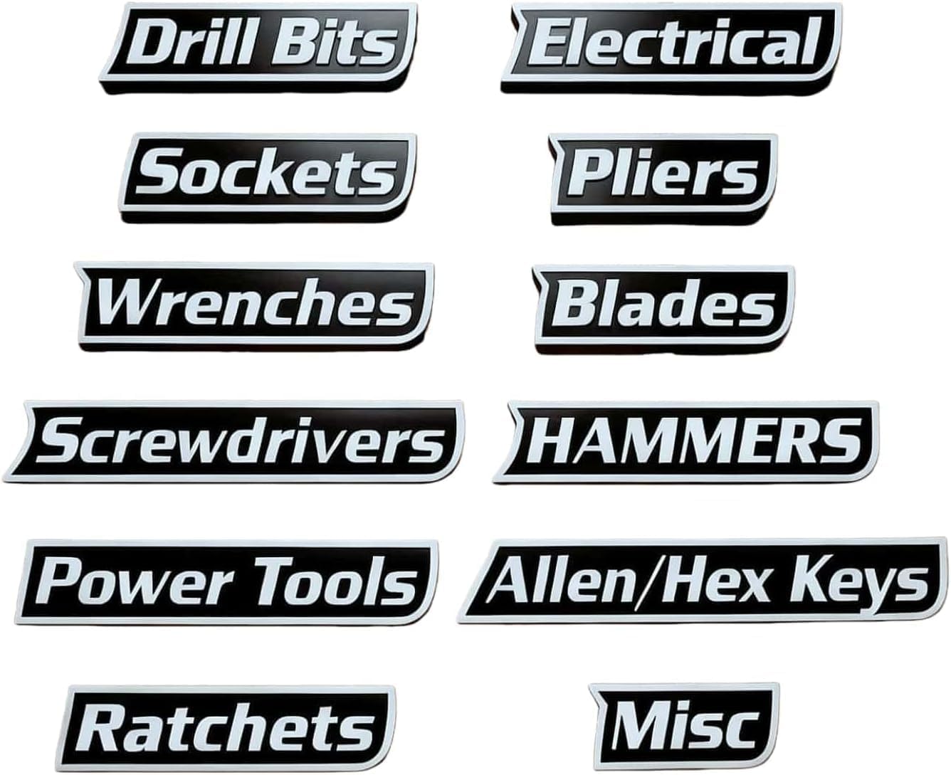 Magnetic Tool Box Labels, Reusable Heavy Duty Magnetic Toolbox Labels for Garage, Workshop, Storage Bins, 12 Pcs/Black