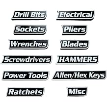Magnetic Tool Box Labels, Reusable Heavy Duty Magnetic Toolbox Labels for Garage, Workshop, Storage Bins, 12 Pcs/Black