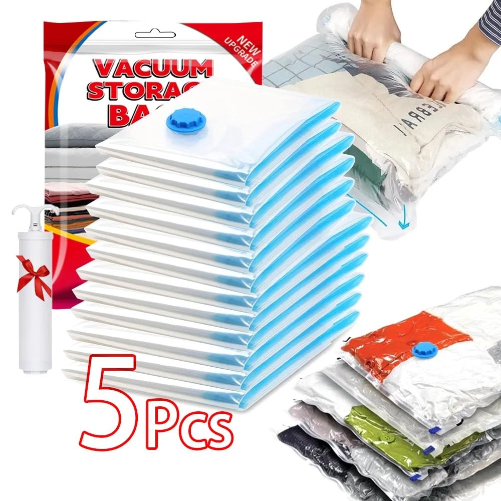 Sacchi Sottovuoto 5 pezzi Sacchetti di compressione for piumoni sottovuoto tenuta for vestiti da viaggio Sacchetto salvaspazio for trapunte Cuscini Organizzatori(80x120cm)