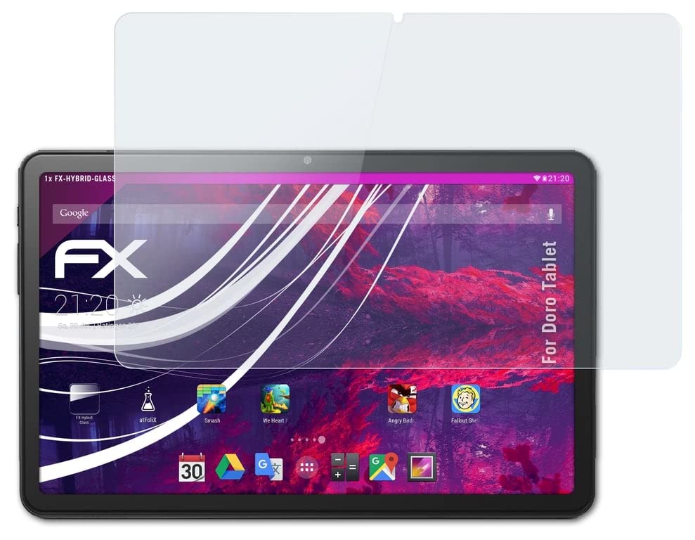 atFoliX Lámina Protectora de plástico Cristal compatible con Doro Tablet Película Vidrio, 9H Hybrid-Glass FX Protector Pantalla Vidrio templado de plástico