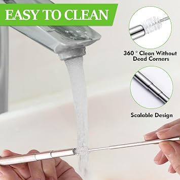 Reusable Straws 3Pack Metal Straw Foldable Portable Drinking Straw Travel Stainless Steel Straws Set with Case and Clean Brush