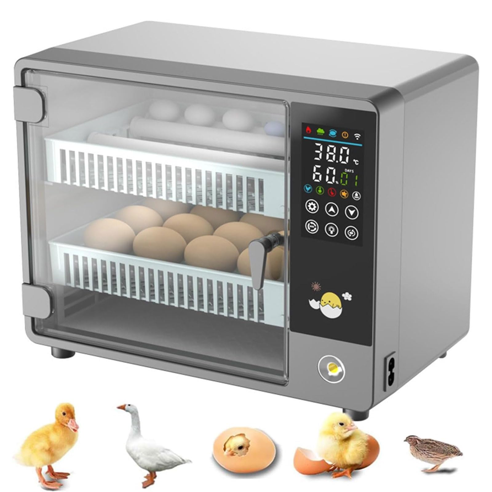 Incubadora digital de huevos con control de temperatura y humedad, pantalla táctil, giro automático, ideal para huevos de gallina y pato, perfecta para la agricultura doméstica