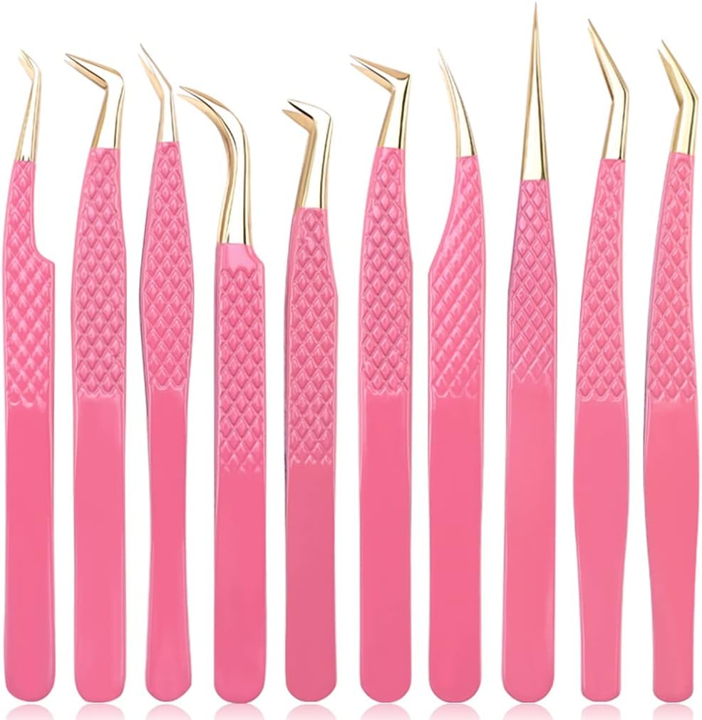 Eyelash Tweezers Anti-static Non-magnetic Professional Pincet Eyelash Extension Tweezer Closure Makeup Tool (D 10pcs)