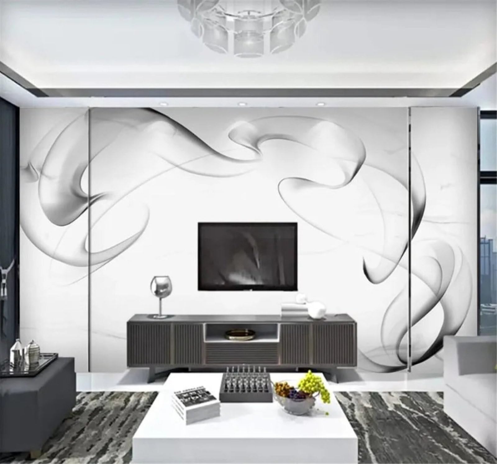 Abstracto Tinta Blanco Y Negro Humo Efecto Mármol Papel Pintado 3D Seda Texturizada Primera Calidad Neutros Material Ideal Para SalóN Dormitorio-200cm×140cm