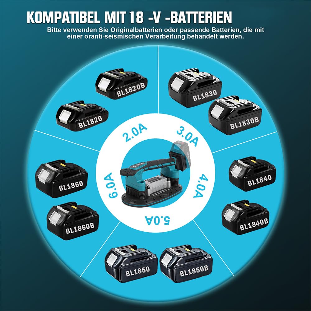 2IN1 Akku Fliesenrüttler & Saugnäpfen für Makita Akku 18V | mit 6 Gang Einstellbaren, 30*16cm Saugnapf 250kg Adsorption Fliesen Vibrationsgerät Fliesenvibrator für 2m Fliesen Wandfliesen (ohne Akku)