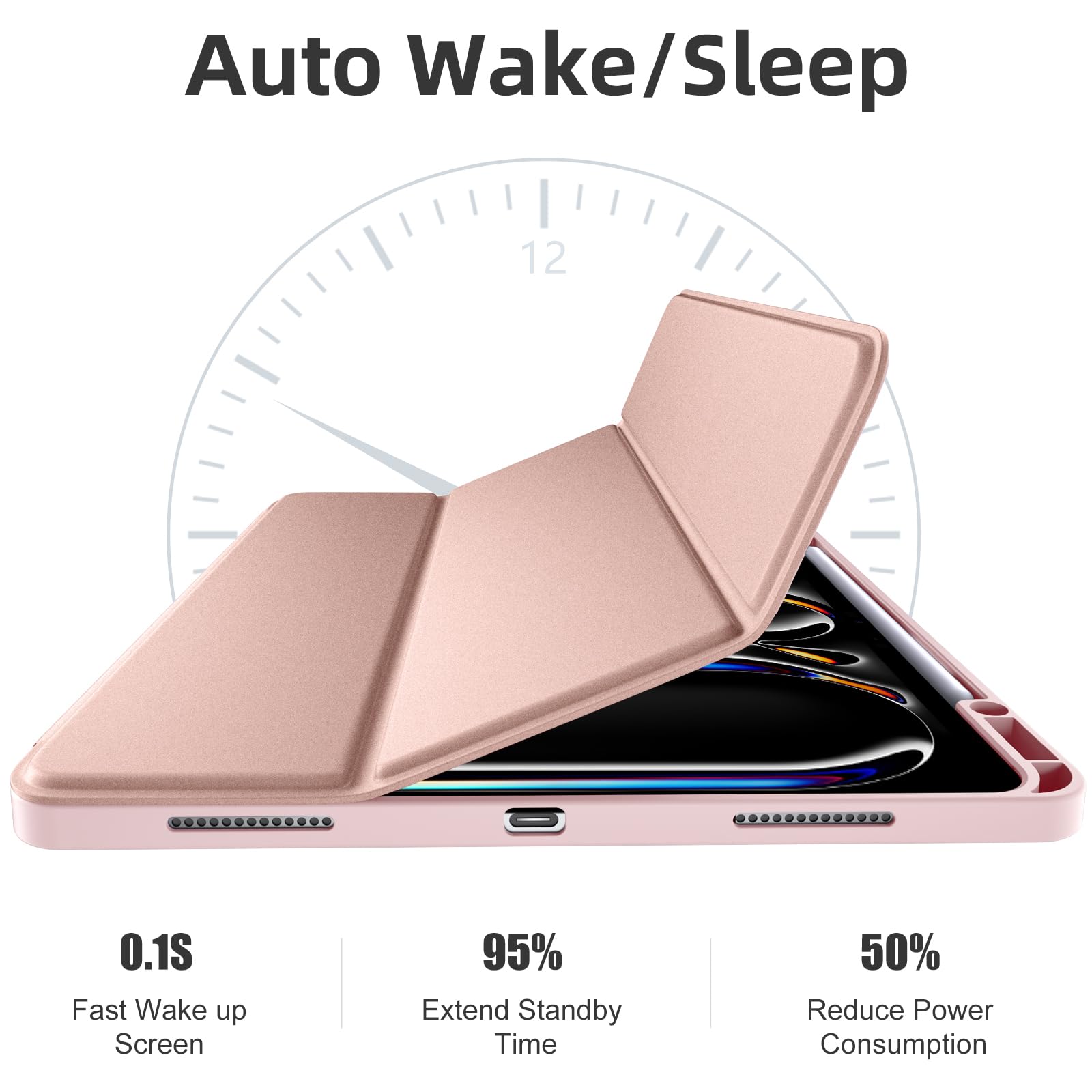 Funda para iPad Pro de 13 pulgadas 2024 (M4) con soporte para lápices, cubierta trasera de TPU suave para iPad Pro 13, soporte triple, soporte para lápiz Pro y lápiz (USB-C), encendido y