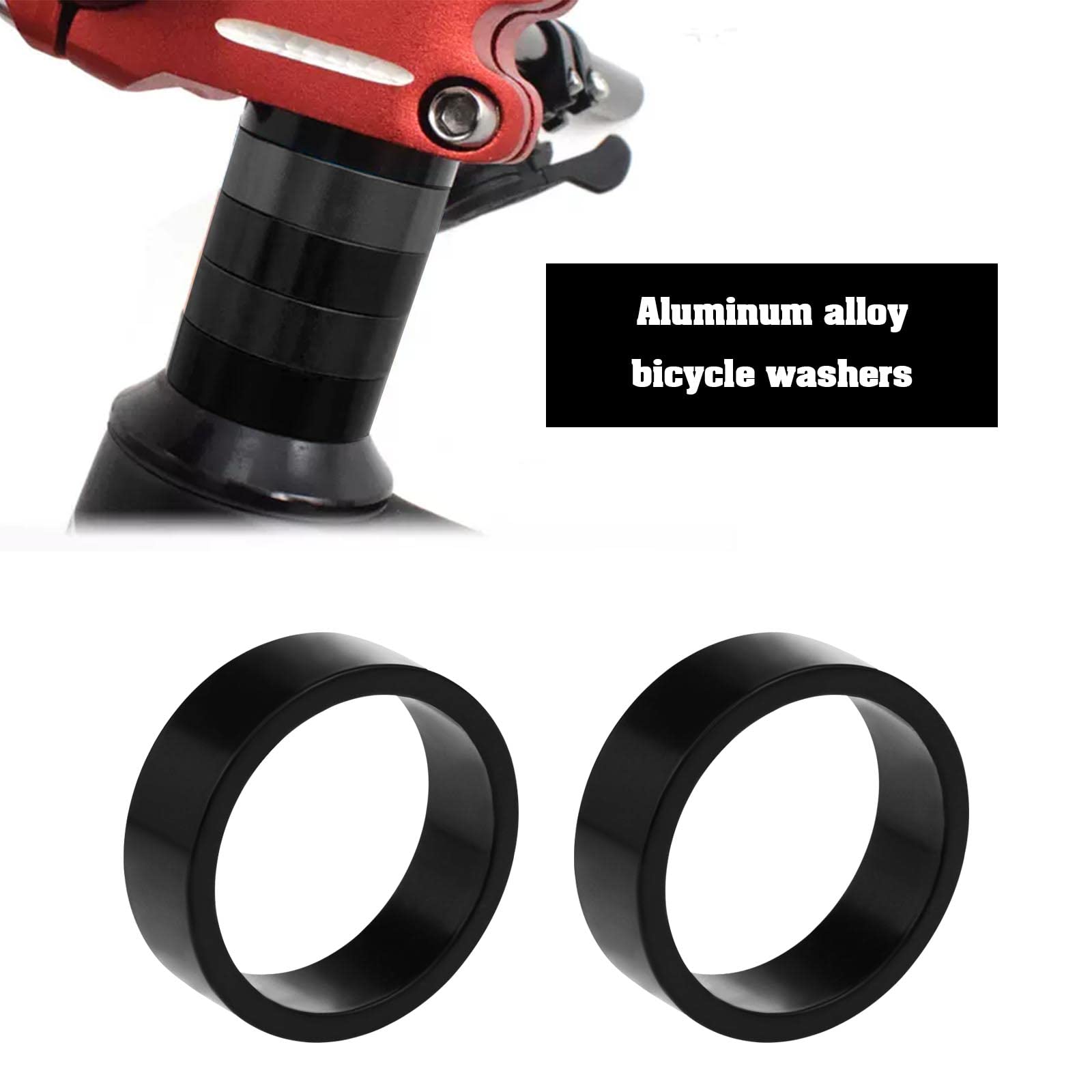 Kit Distanziali Sterzo Bici 1 1/8 (28,6mm) - 5 Pezzi: 20,10,7,5,2mm - Alluminio Nero