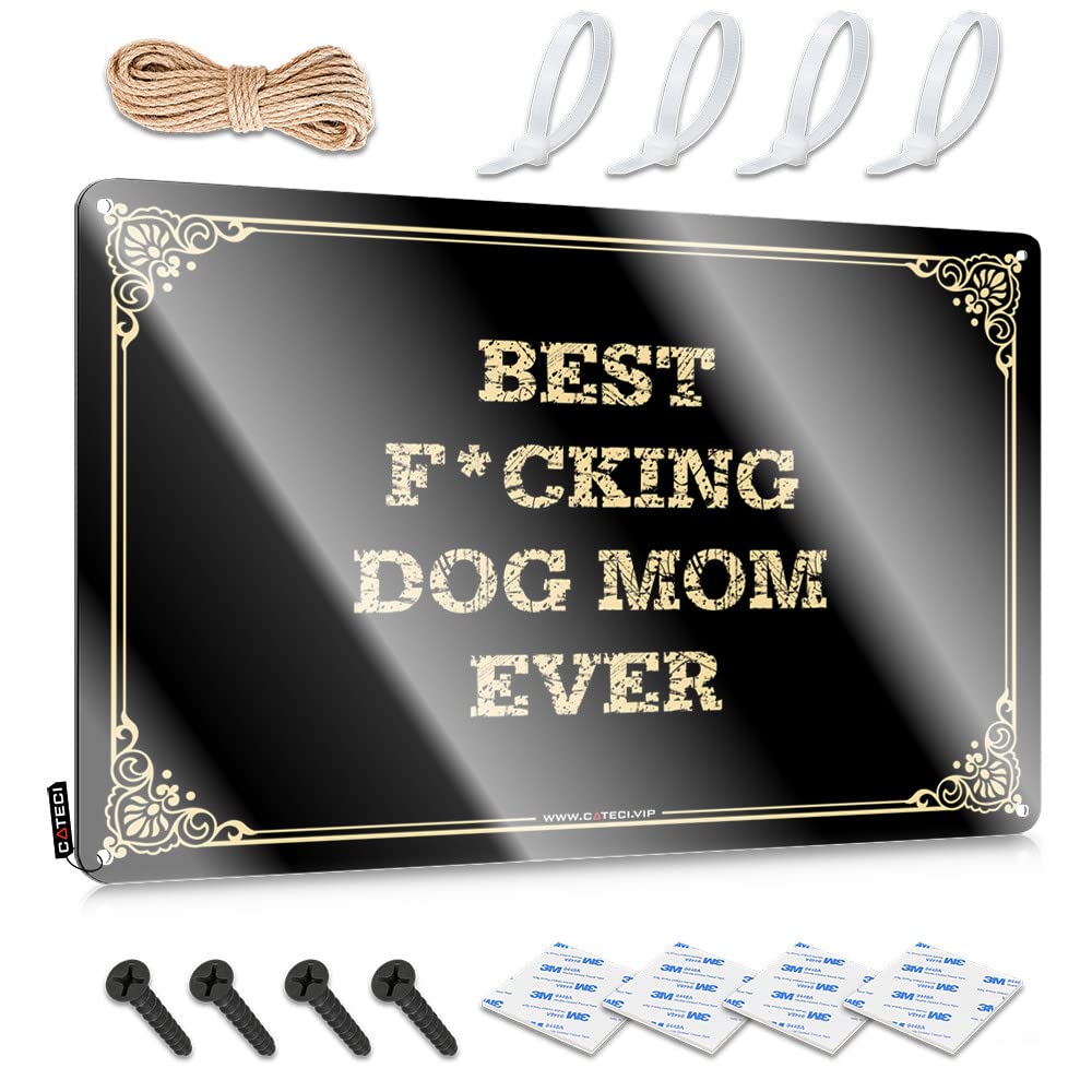 Fzfn Boys Colour Bedroom Decor Humor Plaques - Best F*Cking Dog Mom Ever Rustic Wall Art Accessories Easy Hang For Workshop(20X30cm)