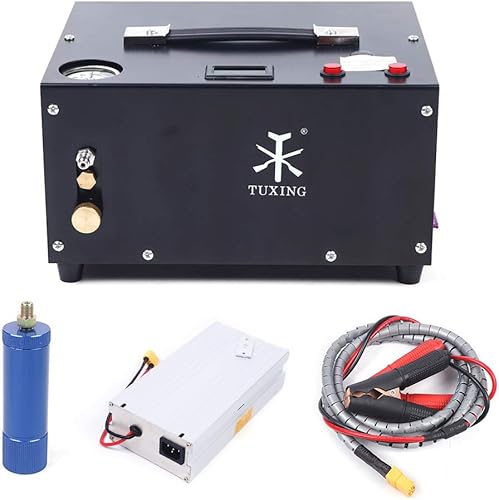 HinLIaDa Compresor de aire PCP, 4500Psi 30Mpa portátil sin aceiteagua por 12 V CC o hogar bomba de 110 V CA convertidor de potencia integrado y