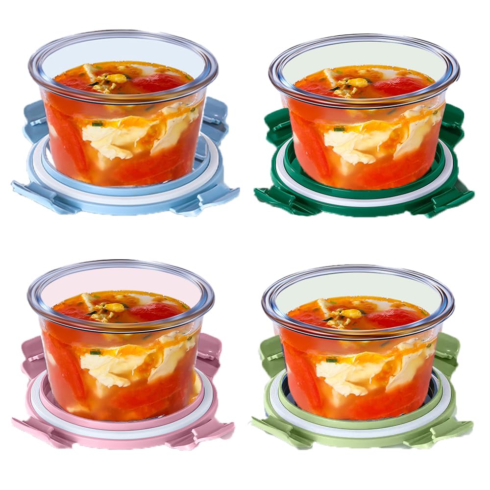 S.ROKE TTAN Glasschalen Mit Deckel, 520ML Suppen Behälter, Meal Prep Gläser, Glasdose Mit Deckel, Glas Vorratsdosen Set, Glas Suppen Behälter Für Mikrowelle, Gefrierschrank, Spülmaschine﻿ BPA-Freie