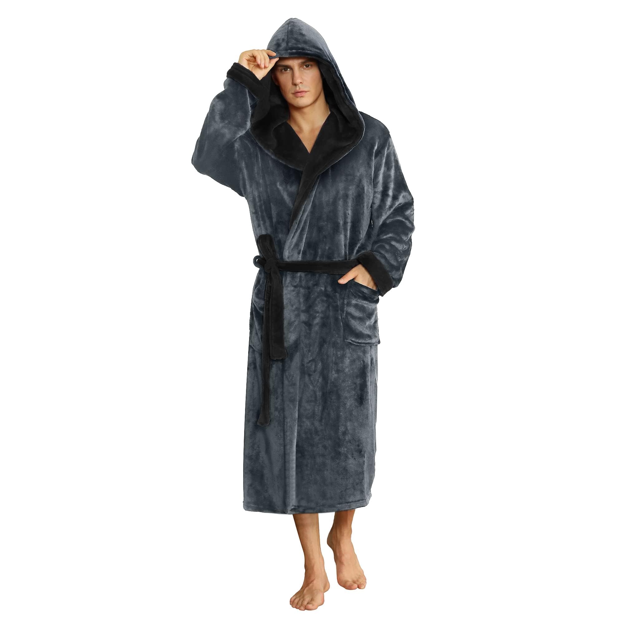 U2SKIIN Mens Hooded Robe, Plush Robes for Men Long Fleece Bathrobe