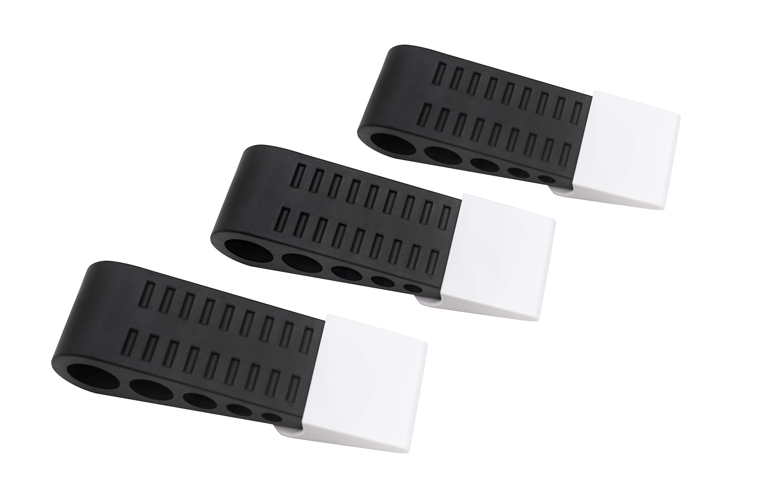 Premium Door Stopper with Wall Mount Holder - Rubber Door Wedge - Available Door Stop in White, Gray and Black (3-Pack, Black)