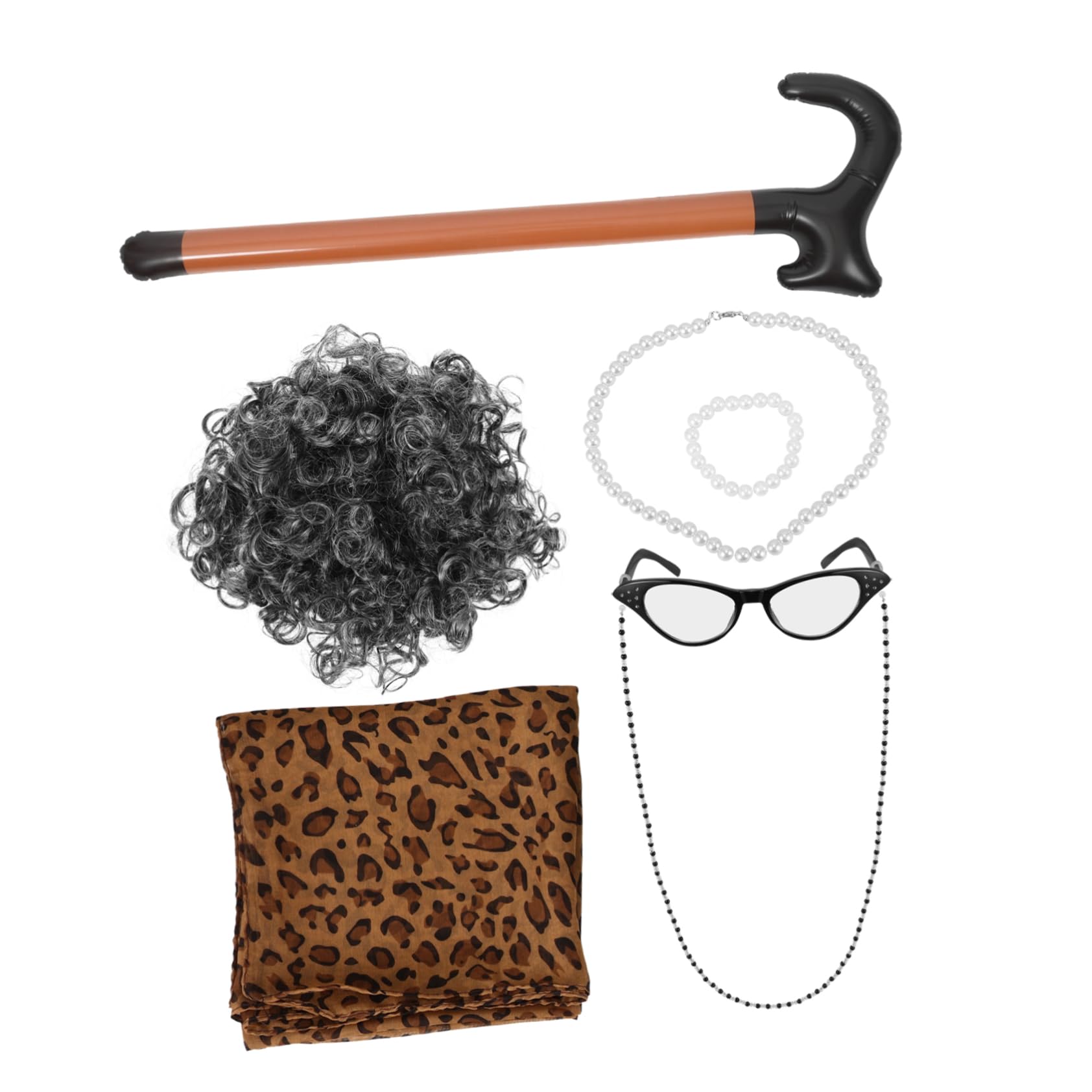 3sätze Old Lady Wig Für Kostümparty Teiliges Grandma Cosplay Kostüm Mit Brille Und Schmuck Für Halloween Theateraufführungen Und Karneval
