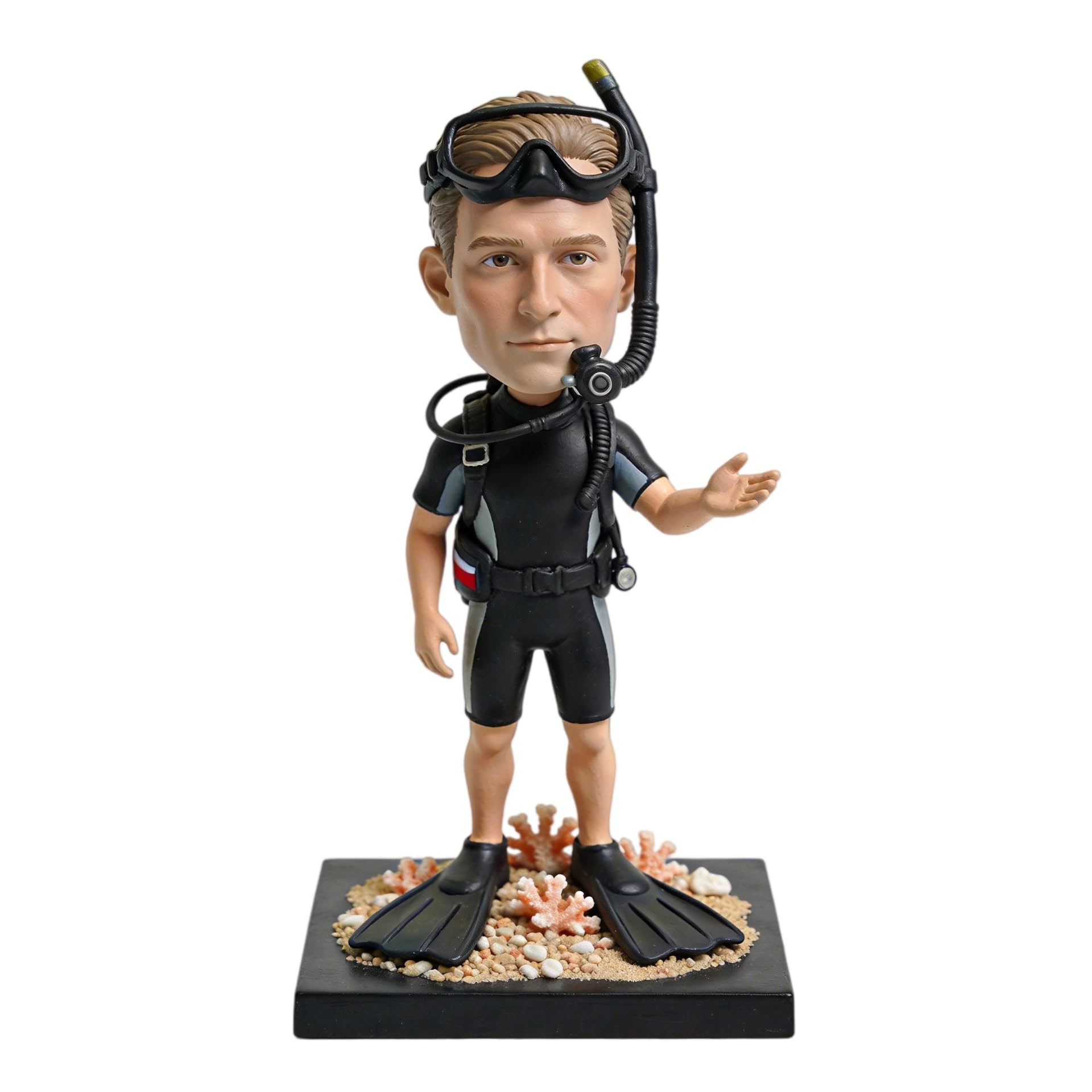 Figurine 3D personnalisée à partir de photo Bobbleheads - Sculpture de plongée avec tuba - Cadeau pour les plongeurs, les entraîneurs, les fans de sports nautiques, le bureau