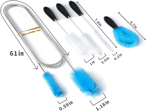 Miniatura 5 de Suseg Cepillo de limpieza de nailon de dos vías de doble cabezal, manguera flexible de 65.7 pulgadas y 4 piezas con asas, cepillo de limpieza para