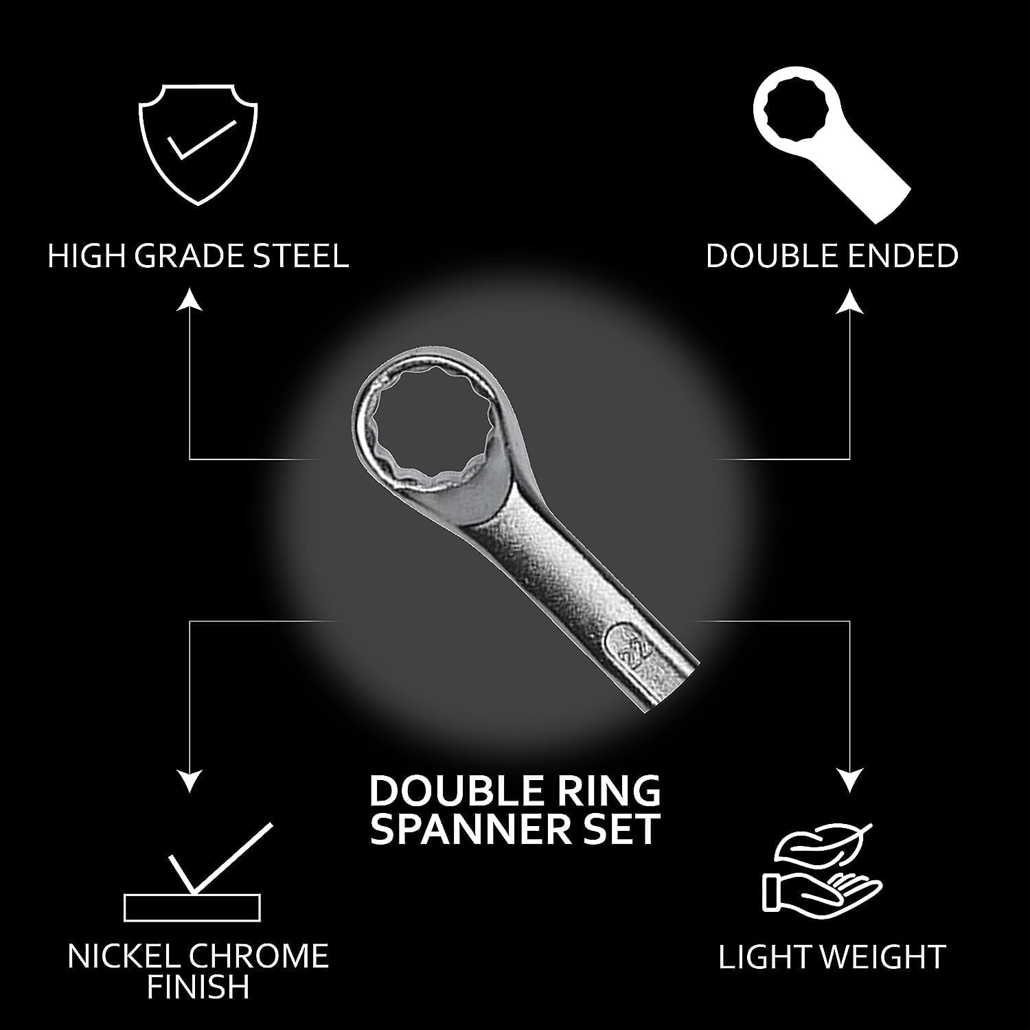 REAL stf Heavy Duty Ring Spanner Set β 12 Pcs with Hanging Tray | Anti-Slip Grip, Strong & Tough Chrome Vanadium Steel | Rust-Resistant, Durable Hand Tool Kit for Garage, DIY & Workshop Use 4
