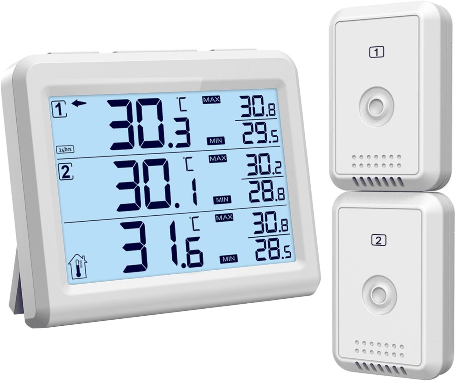 ORIA Refrigerator Thermometer, Wireless Digital Freezer Thermometer with 2 Wireless Sensors, Audible Alarm Indoor Outdoor Temperature, Min and Max Record, Backlight for Home, Office, Restaurants ORIA Refrigerator Thermometer, Wireless Digital Freezer Thermometer with 2 Wireless Sensors, Audible Alarm Indoor Outdoor Temperature, Min and Max Record, Backlight for Home, Office, Restaurants