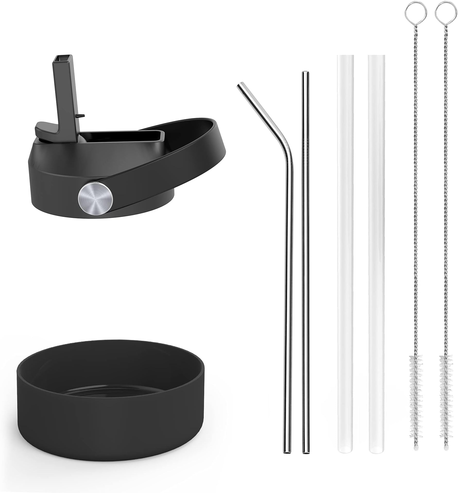BUZIO Straw Lid and Boot for Hydro Flask 32oz/40oz/64oz/87oz Wide Mouth Water Bottle, Sports Straw Cap Flip Top Lid with 4 Straws 2 Brushes Flexible Handle and Silicone Sleeve Accessory