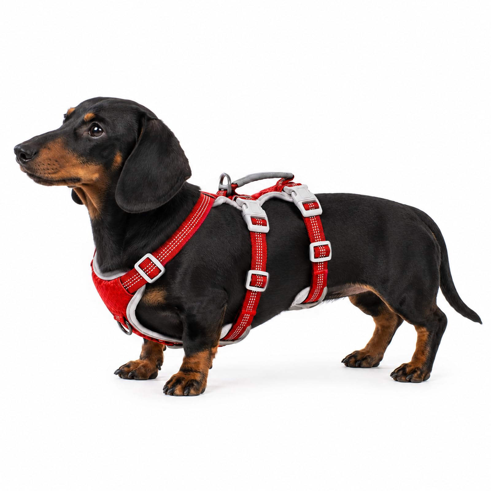 Huntboo Escape Proof Dog Harness, Escape Artist Harness, Reflective Harness with Padded Handle, Breathable, Durable, Adjustable Vest for Medium Dogs Walking, Training, and Running Gear (Red, S)