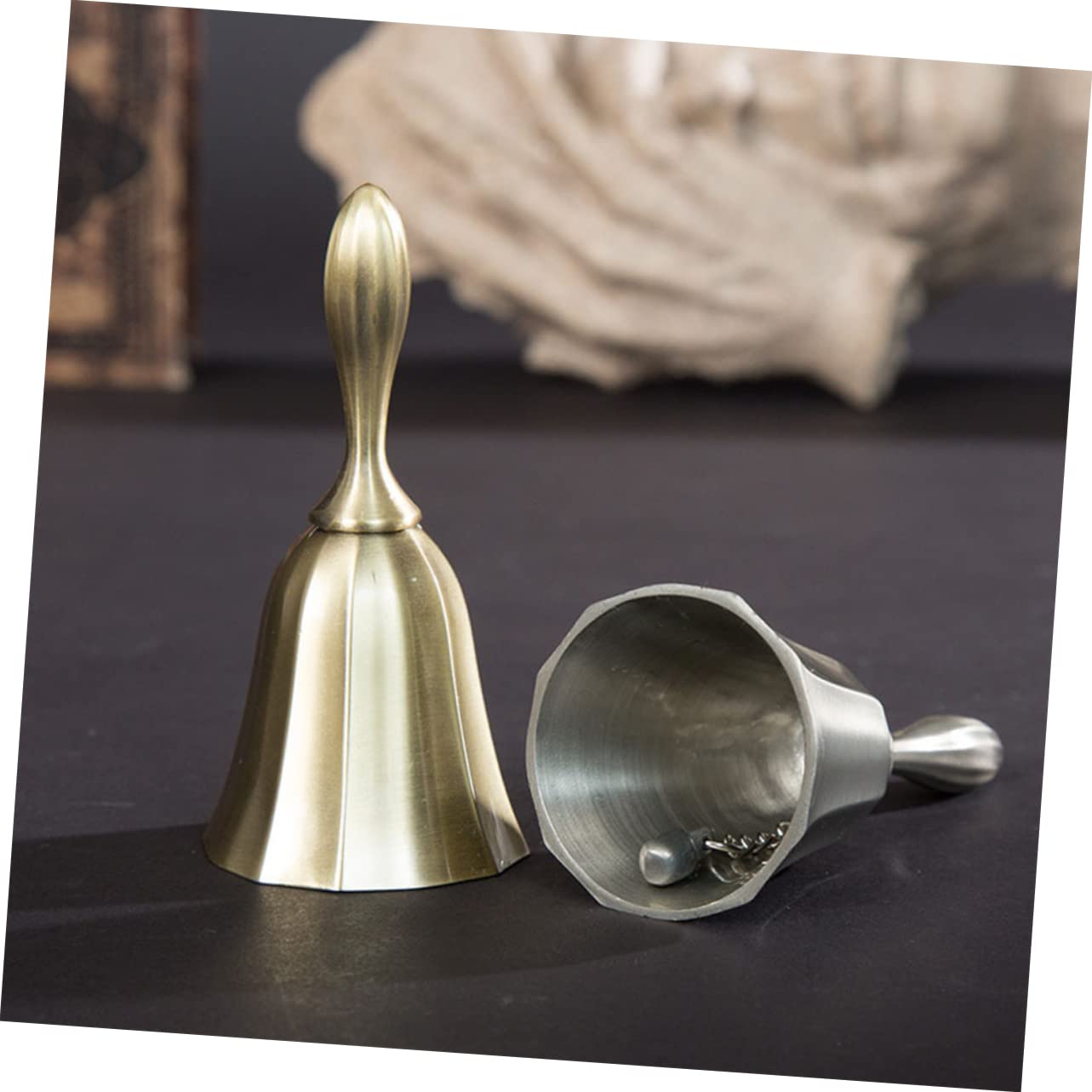 KALLORY Vintage Style Hand Call Bell for Ringing Metal Bell for Bar Restaurant Hand Bell Handle Dining Table Bell Hotel Call Bell