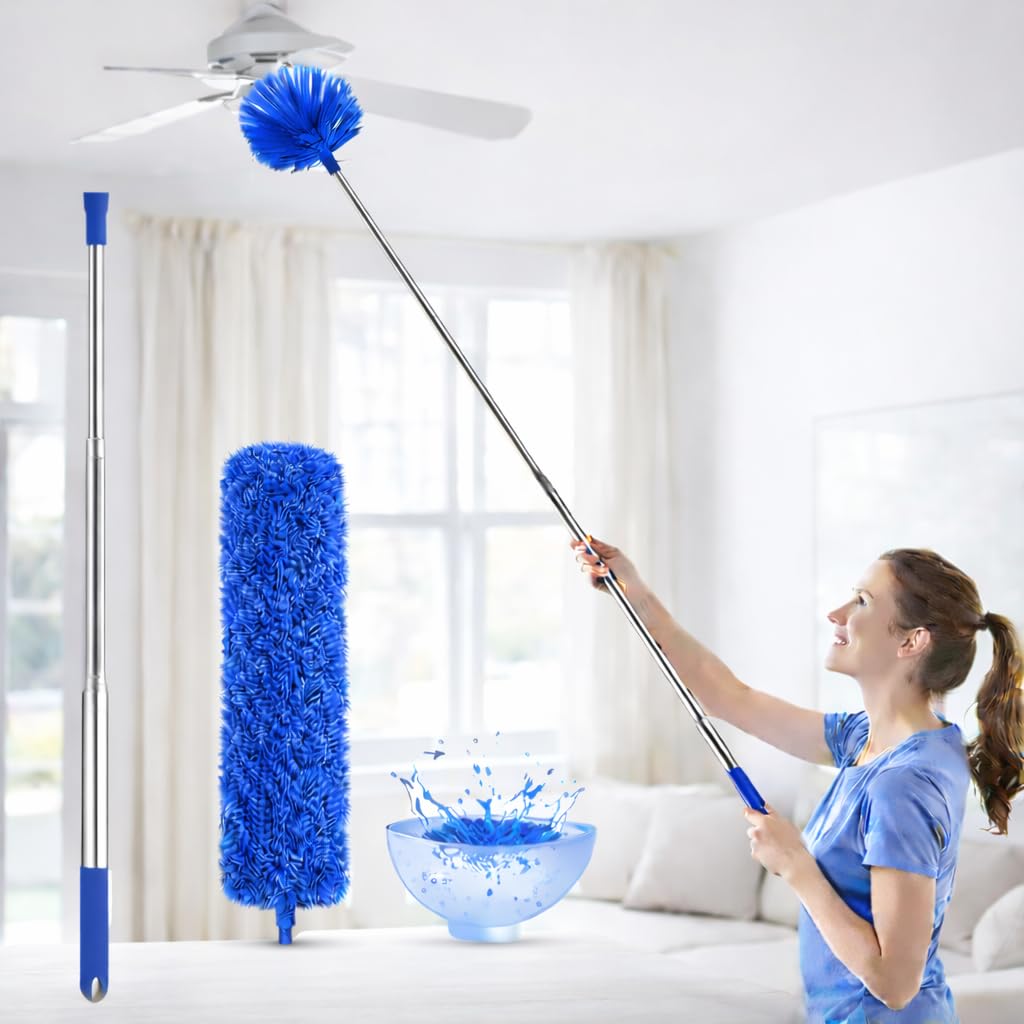 Jig-Tik Microfiber Feather Duster with Extendable Pole, 100" Telescoping Cobweb (JKE-Duster-2in1Blue)-image-16
