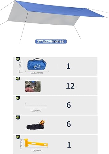 Miniatura 2 de Wind Tour Tienda de campaña multifuncional portátil, toldo de viaje, lona para mochilero, lona para lluvia, refugio impermeable, lona para acampar