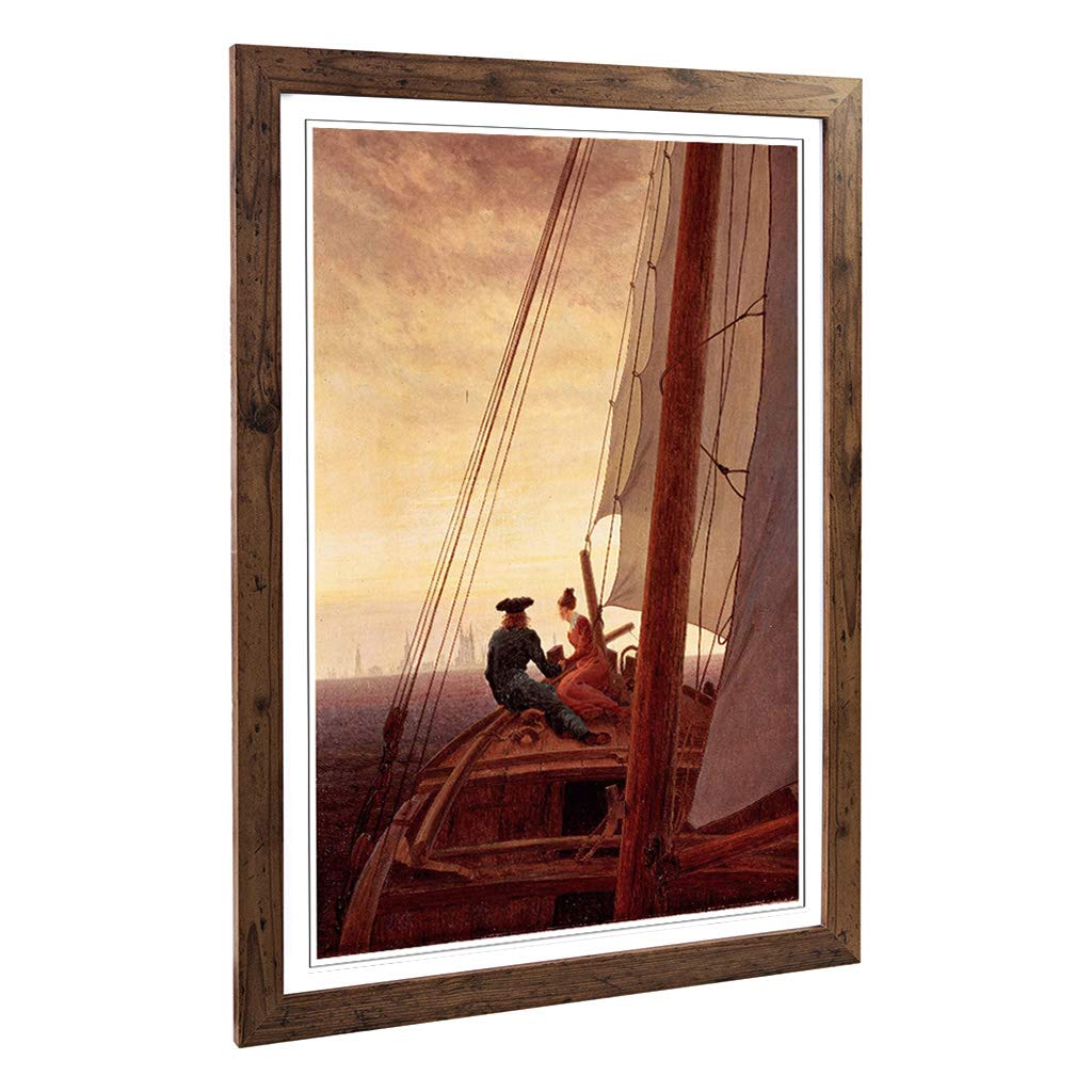 Big Box Art Framed Print of Friedrich Caspar David On a Sailing Ship Design | Wall Art Picture | Home Decor for Kitchen, Living Room, Bedroom, Hallway, Walnut, A2 / 24.5x18 Inch / 62x45cm