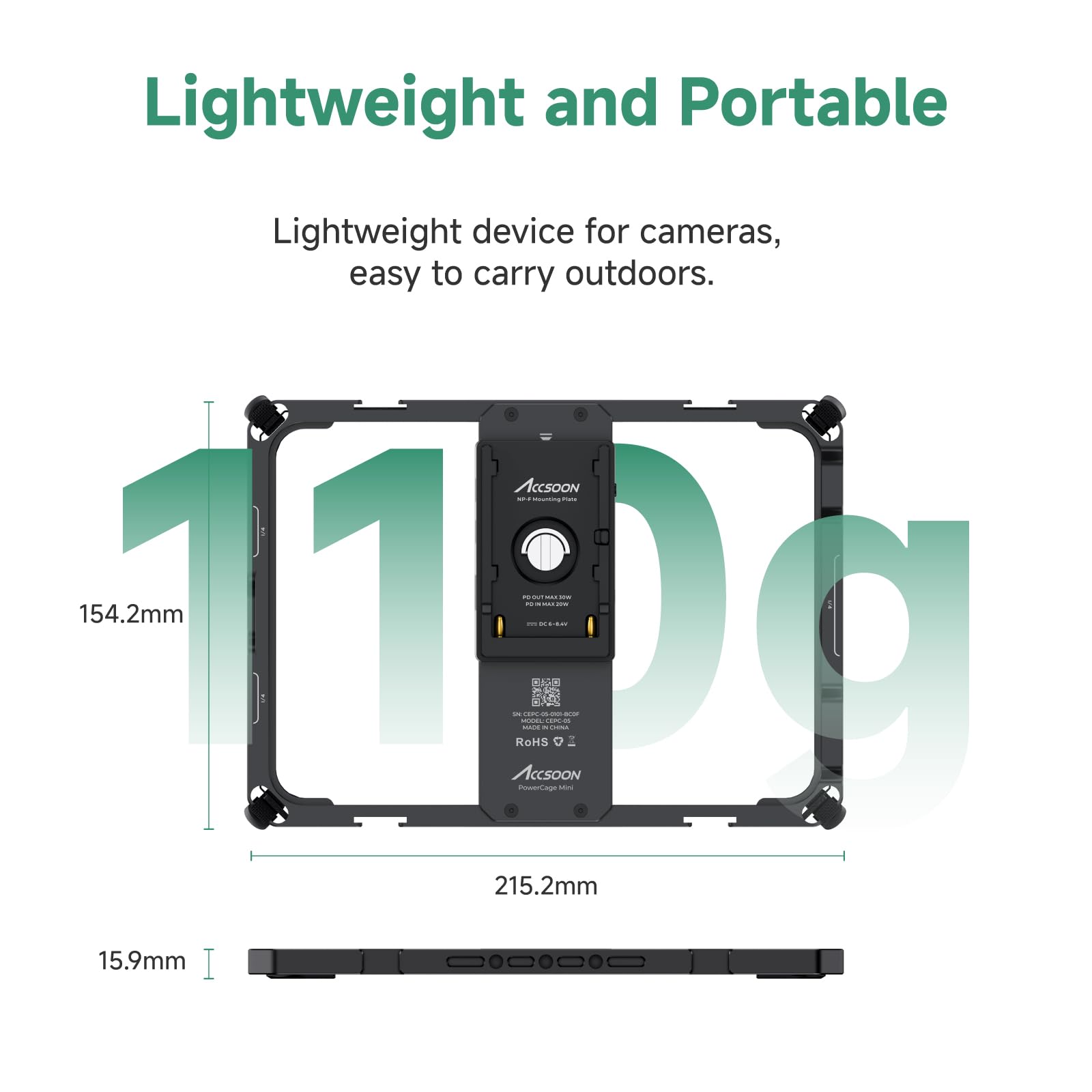 Accsoon PowerCage Mini Compatible con iPad Mini 6 para Monitorización, Funciona con Adaptador De Placa De Batería NP-F, Funda Protectora con Capucha De Sol, Materiales De Aleación De Aluminio