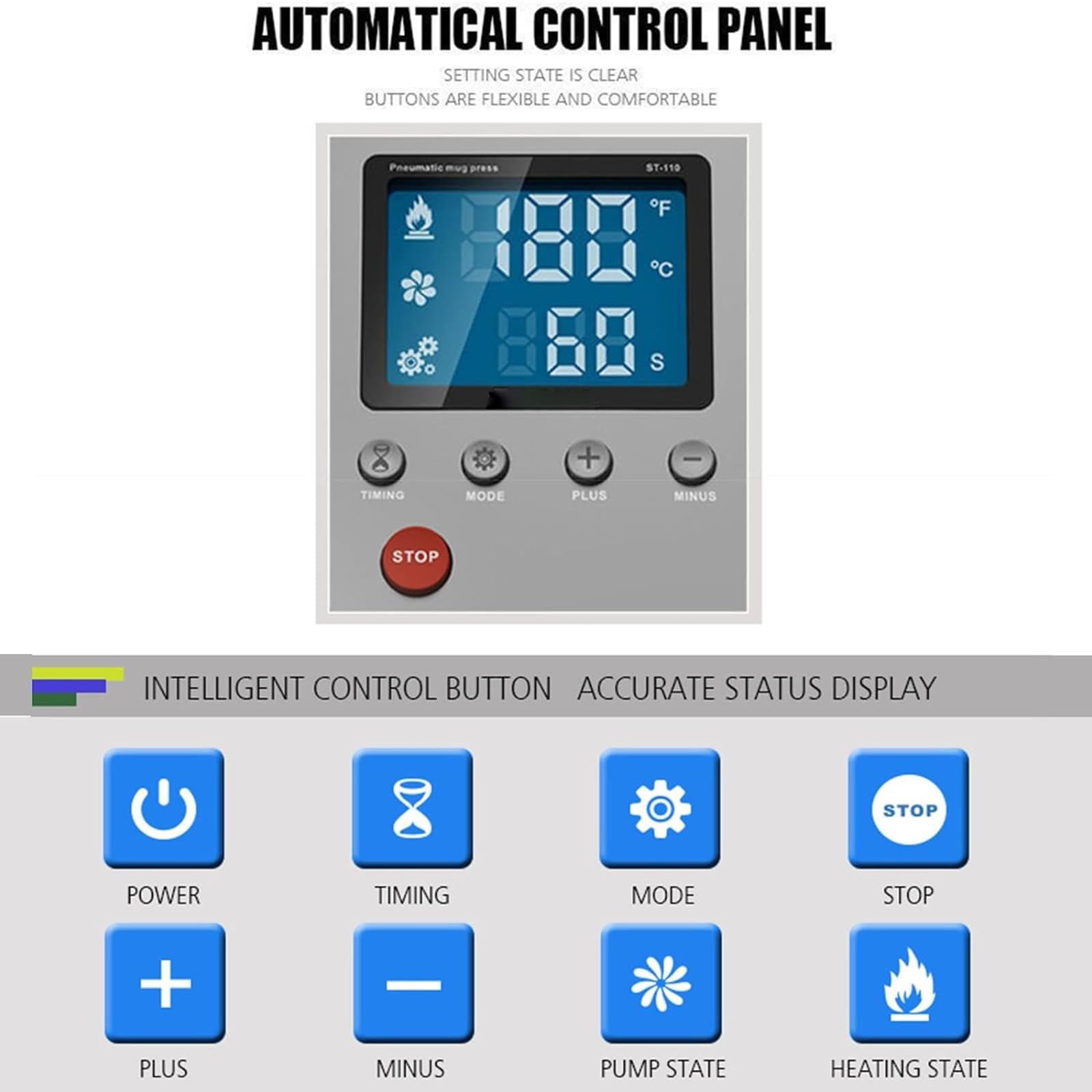 Prensa Térmica Neumática para Tazas, Equipo De Transferencia por Sublimación DIY, Control De Temperatura Ajustable De 280 W, Uso Comercial Y Doméstico (White)