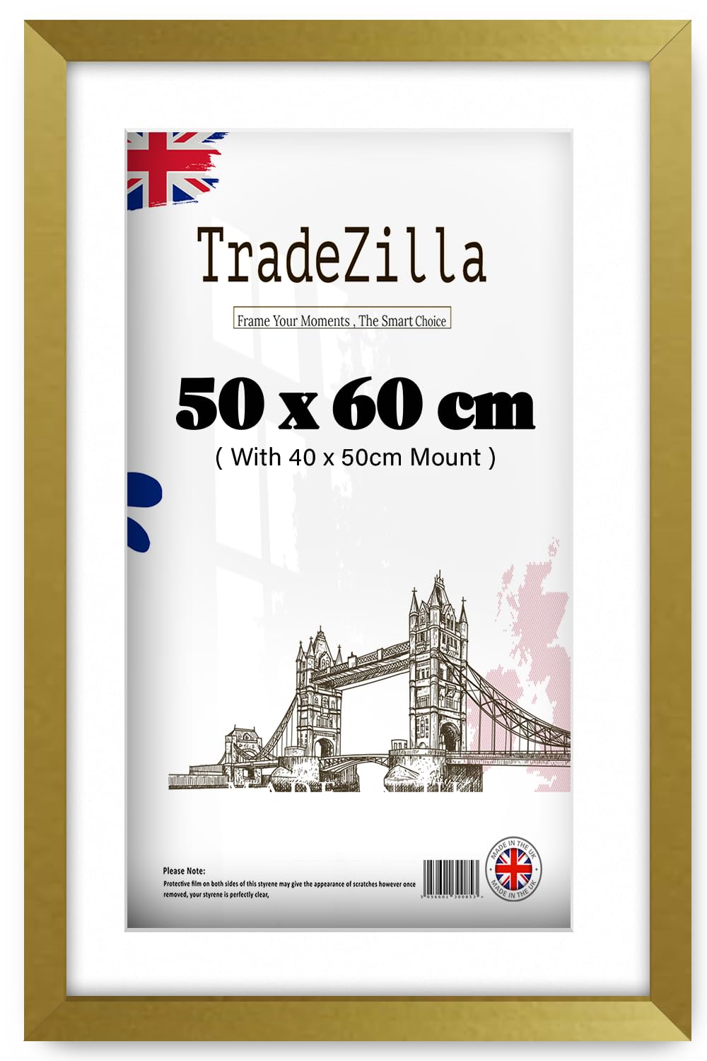 TradeZilla | MDF Artistic Picture Frame (50 x 60 cm) With (19.68 x 15.74 Inch) White Mount Wall Mounted | 20 x 24 Photo, Art Print, Frame for Home & Gallery [ Gold ]