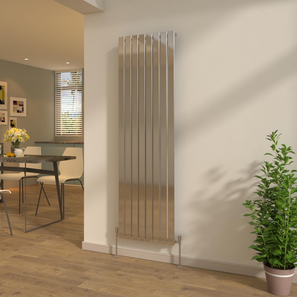Nrg Chrome 1800X544mm Flat Panel Single Column Designer Radiator Tall Upright Bathroom Central Heating + Free Angled Valves