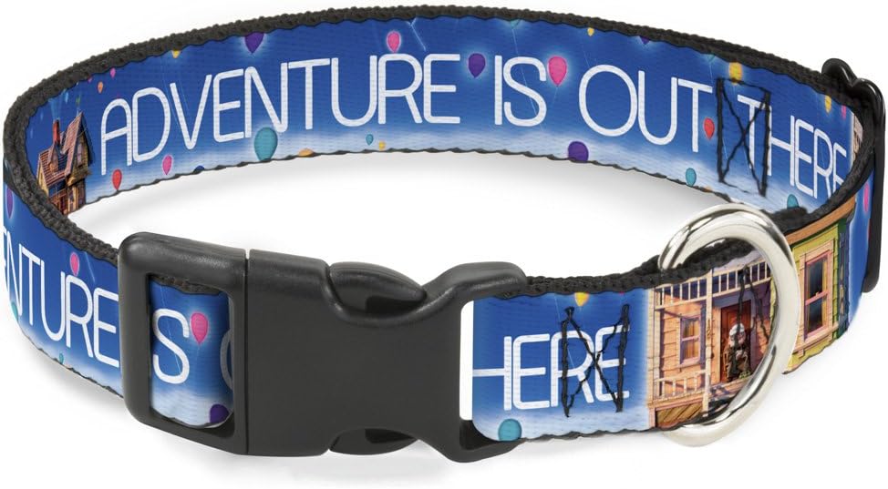 Buckle-Down Plastic Clip Collar - ADVENTURE IS OUT THERE/Carl on Porch/Flying House/Balloons Blues/White/Multi Color - 1.5" Wide - Fits 16-23" Neck - Medium, Multicolor