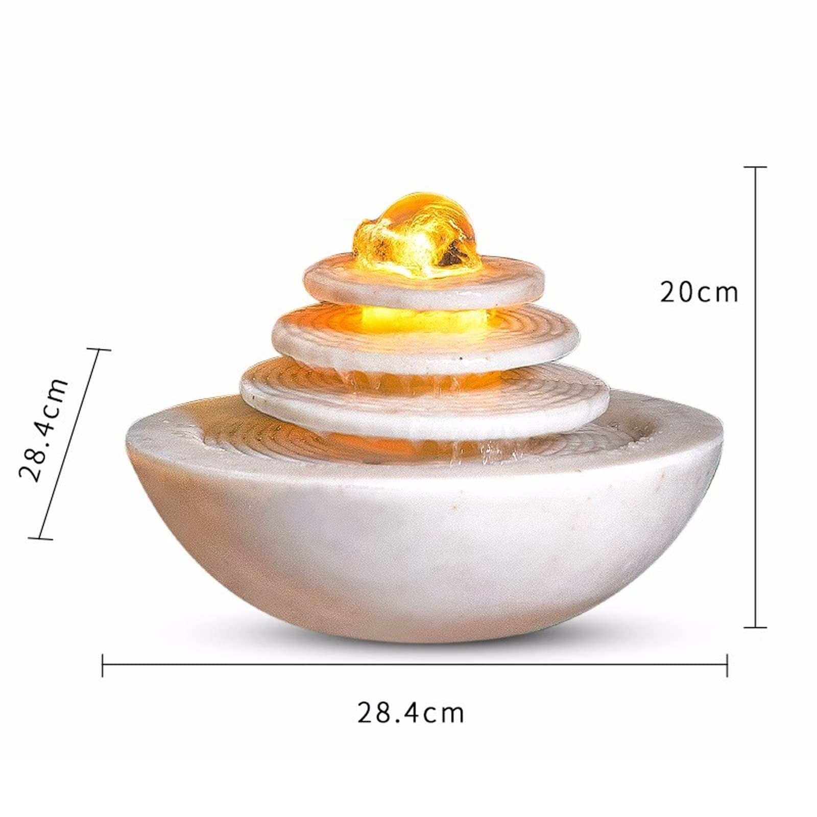 Fuente decorativa de jardín, fuente de agua con cascada, de resina, con iluminación LED, bola de cristal, bomba de agua, Feng Shui Zen, decoración para salón, dormitorio, oficina, 28,4 x 28,4 x 20 cm