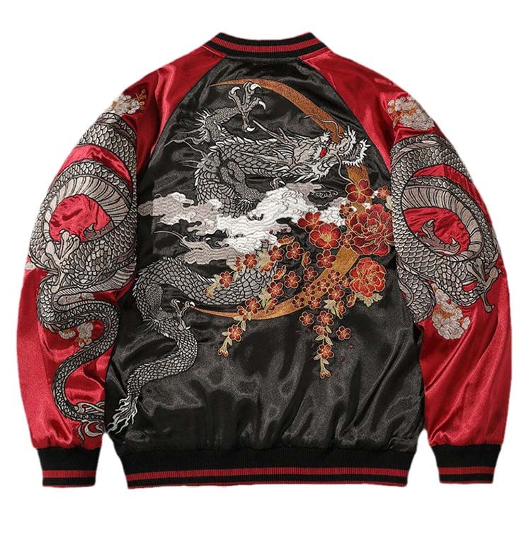 Embroidered Bomber Jacket Dragon Patchwork,Casual Motorcycle Coat,Heavy Industry Style