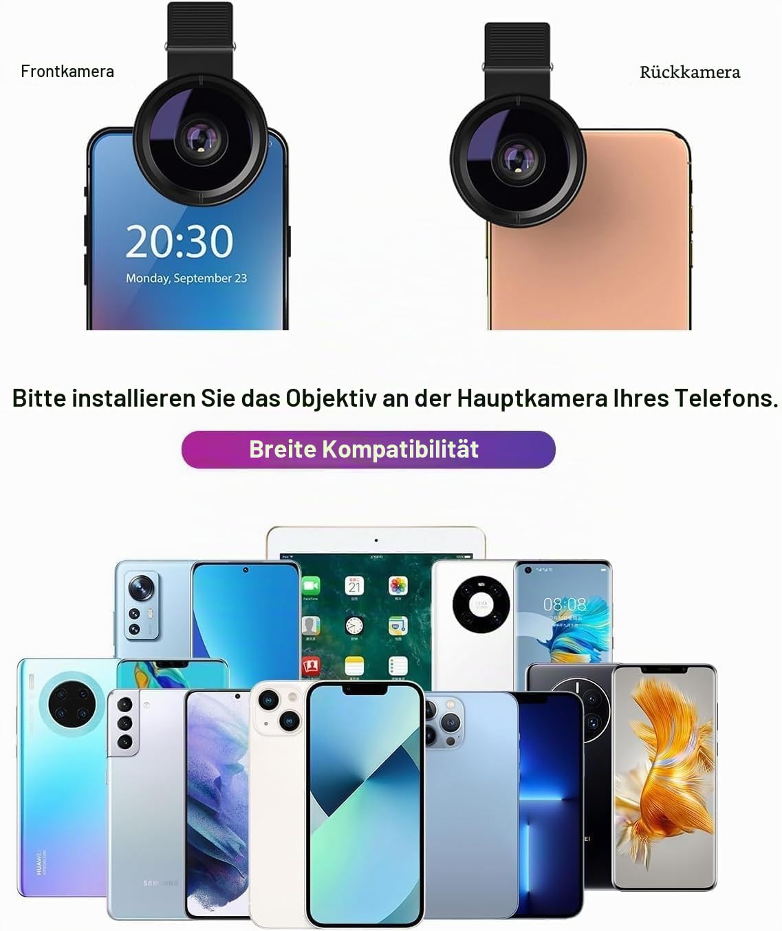 2-in-1 Universal Handy Kamera objektiv, Handy objektiv Set, 12,5X Macro Lens, 0,45X Weitwinkel, Makroobjektiv für die meisten Smartphones
