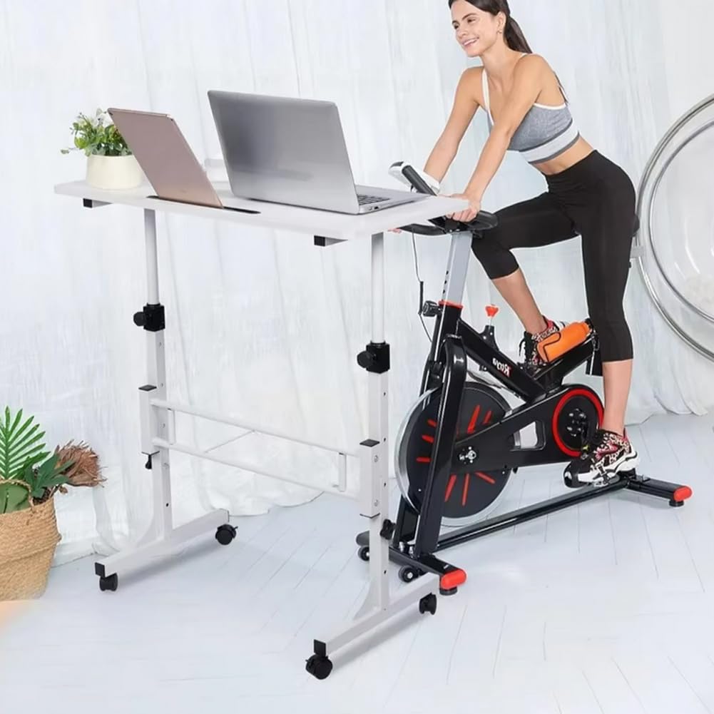 Bureau réglable en hauteur avec plateau blanc, table de lit sur roulettes, table d'ordinateur portable peu encombrante pour salon, chambre à coucher, bureau, lit, canapé, 80 x 40 x 70 ~ 100