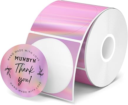 MUNBYN 2" Round Holographic Thermal Labels, 400 Sheets/1 Roll, Pink