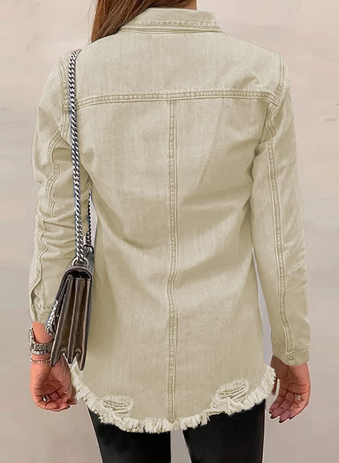 Dokotoo Women’s Oversized Denim Jacket Casual Long Sleeve Denim Shirts Distresse Jean Jacket Fall Outfits 2025