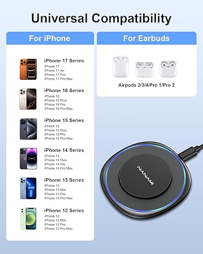 Miniatura 2 de NANAMI Cargador inalámbrico magnético compatible con cargador MagSafe para iPhone 1717 Air16151413 ProPlus, almohadilla de carga inalámbrica rápida