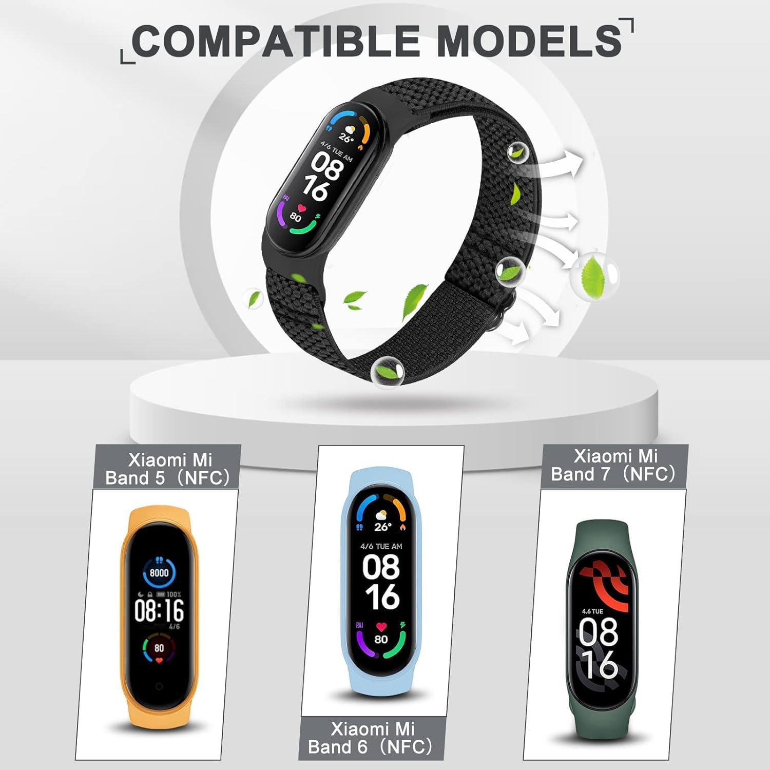 SHIJZWD Cinturino elastico compatibile con Xiaomi Mi Band 7/Mi Band 6/Mi Band 5/Amazfit Band 5, cinturini di ricambio regolabili in nylon per orologi sportivi per donne uomini