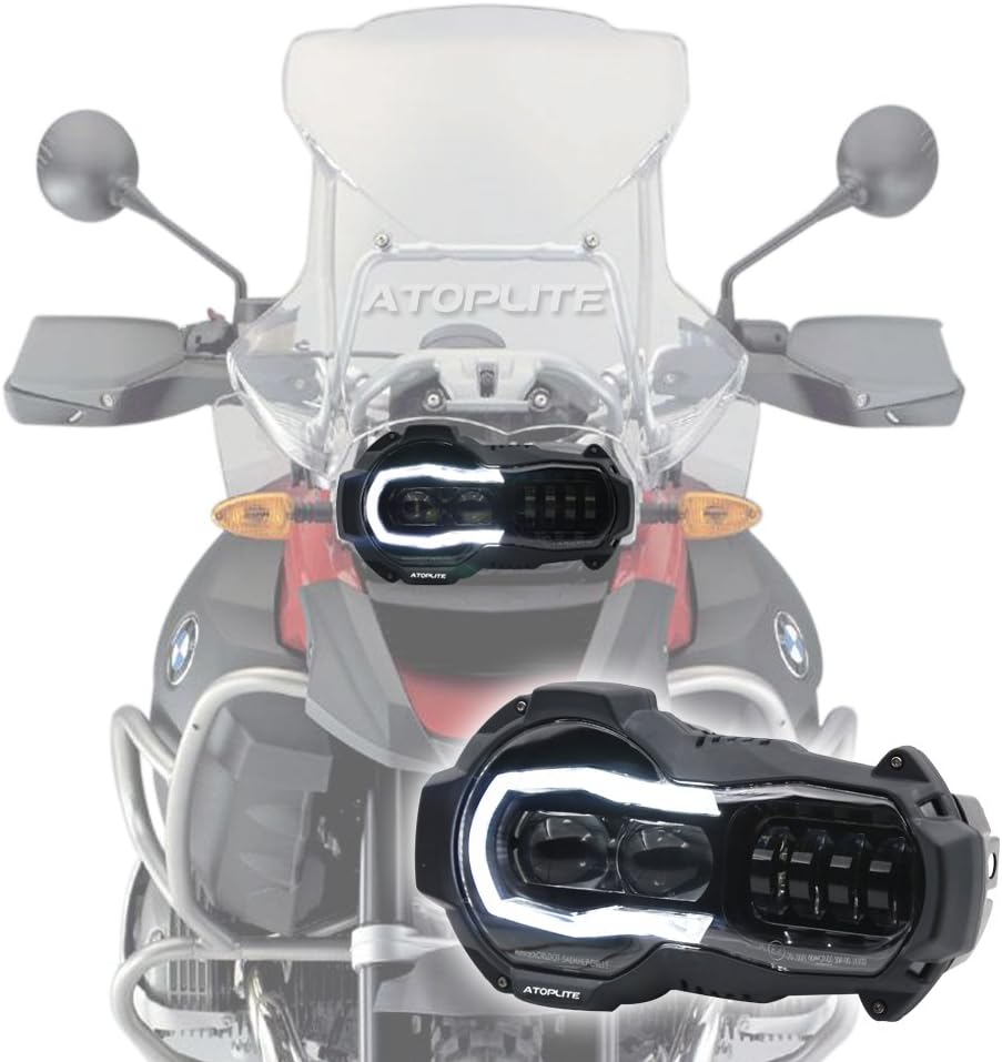 Liquid Version Style LED Headlight for BMW R1200GS Oil Cooler before-2012 Function including High/Low Beam/Angel Eyes DRL Assembly Kit and Replacement(R1200-YHL)