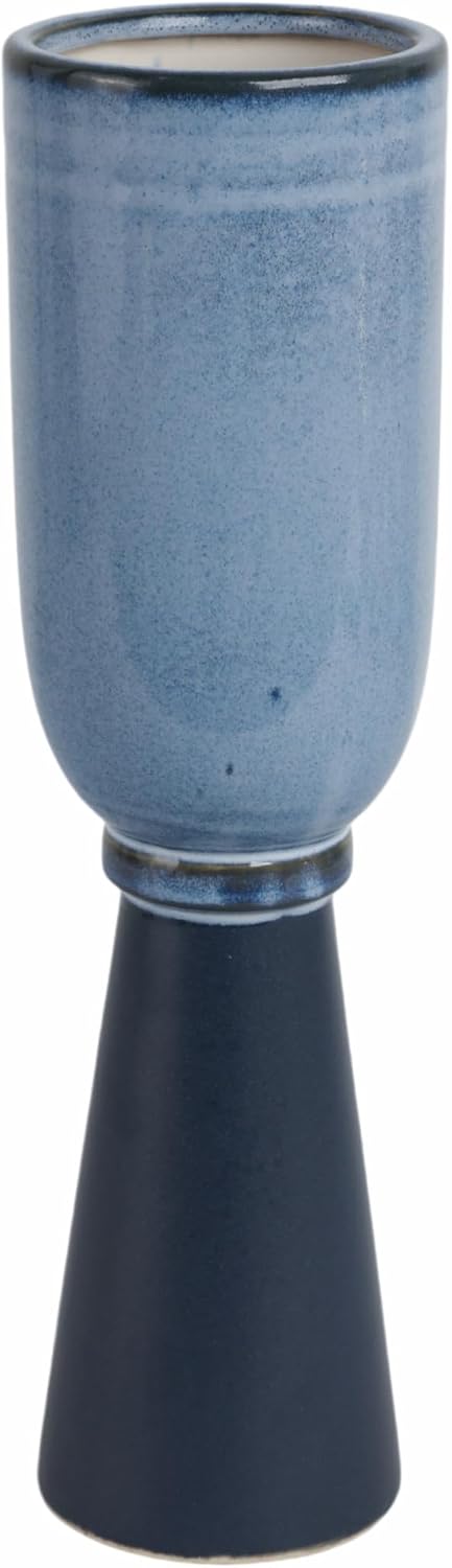 Decorative Cylinder Vase for Living Room and House Decor - Modern Ceramic Flower Vase for Home, Bedroom Vanity, and Office Table Decor - Display Accent for Kitchen Counter - 14", Blue & Black