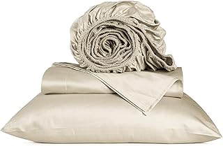 Luxus-Bettwäsche-Set mit Fadenzahl 800 (4 Stück), langstapelige Baumwollsatin-Spannbettlaken, hohe Fadenzahl gegenüber ägyptischer Baumwolle, Doppelbettgröße, elastische tiefe Tasche, elfenbeinfarben