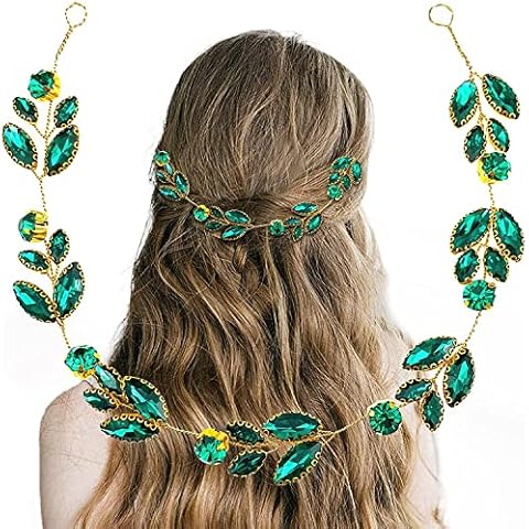 Green Crystal Bride Wedding Hair Vine Headband Rhinestone Gold Bride Headband Green Leaf Headpiece Jewelry Wedding Hair Accessories for Women Cover