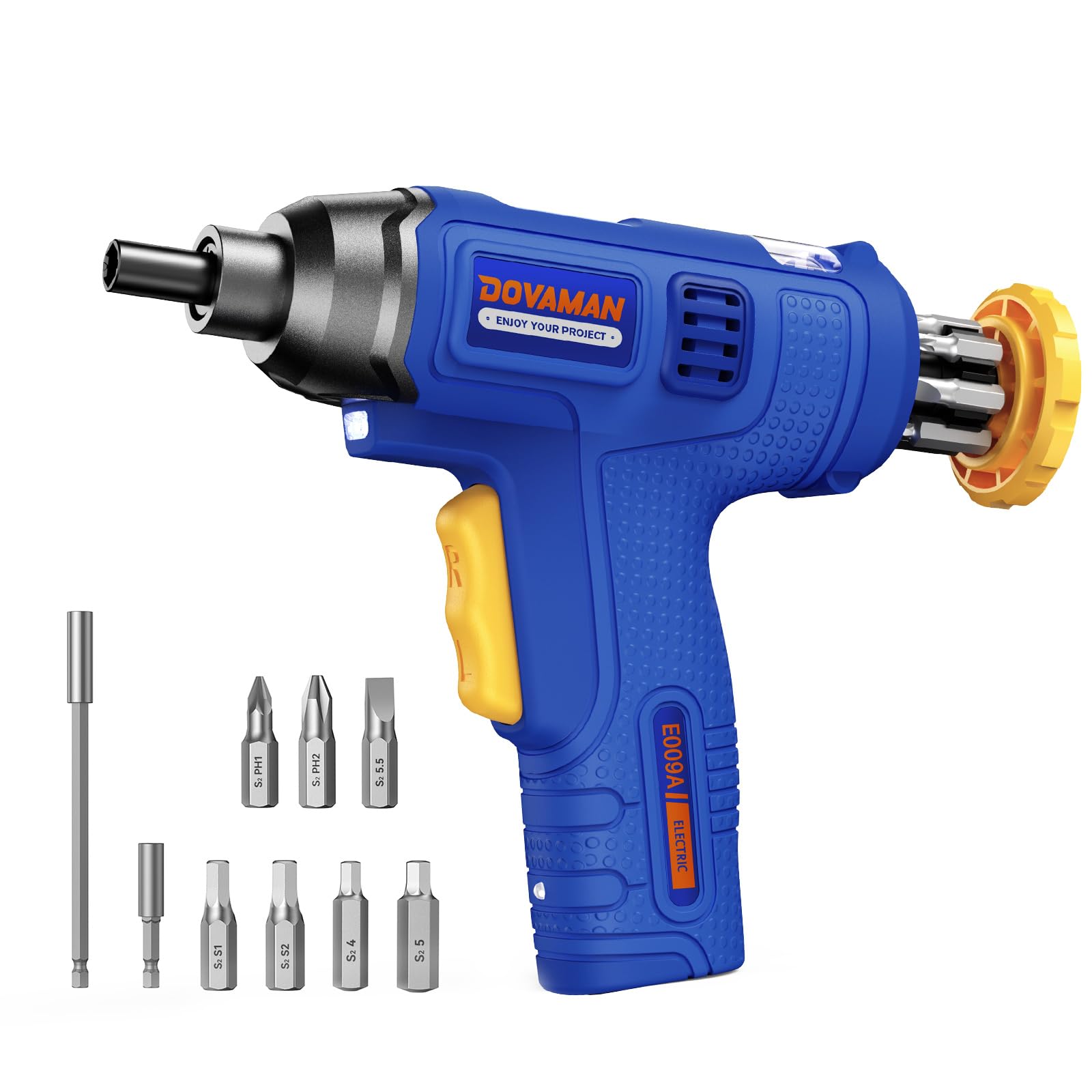 DOVAMAN 6NM 4V Rechargeable Cordless Electric Screwdriver with Built-In Bit Storage,7 Bits & Carry Box,Type-C Fast Charge,LED Light-E009A