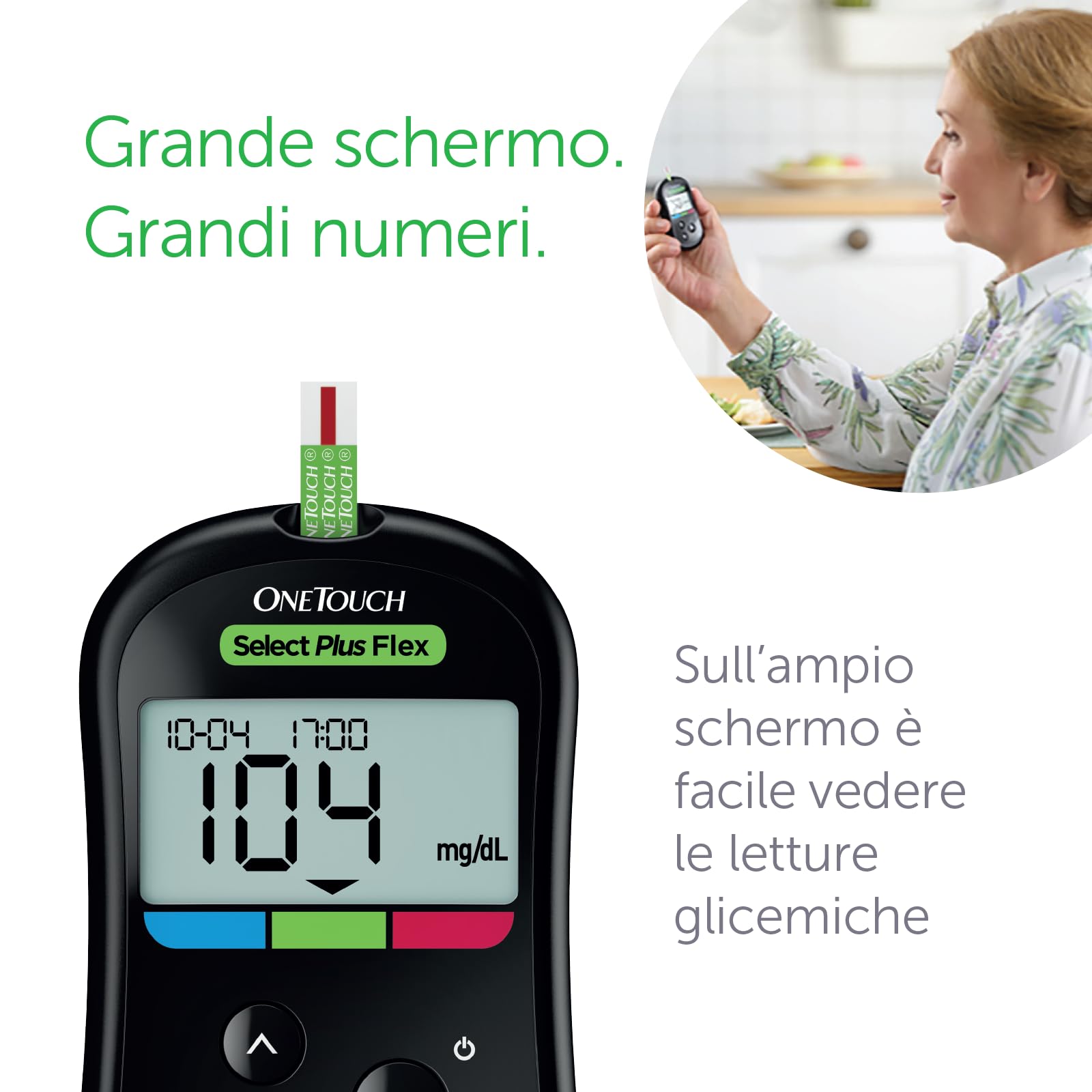 OneTouch Select Plus Flex® Glucometro | Sistema per l‘automonitoraggio della glicemia | contiene 1 glucometro, 1 dispositivo pungidito, 10 lancette sterili