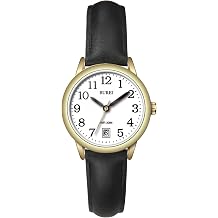 BUREI Womens Black Fashion Leather Strap Watch, Simple Luminous Nurse Watches, Unisex Watch Gold Black, 25mm