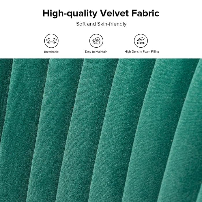 Image of Modern Upholstered Accent Velvet Chair Single Seater Channel Tufted Wing Back Chair with Golden Matel Legs for Living Room, Bedroom, Dining Room, Green